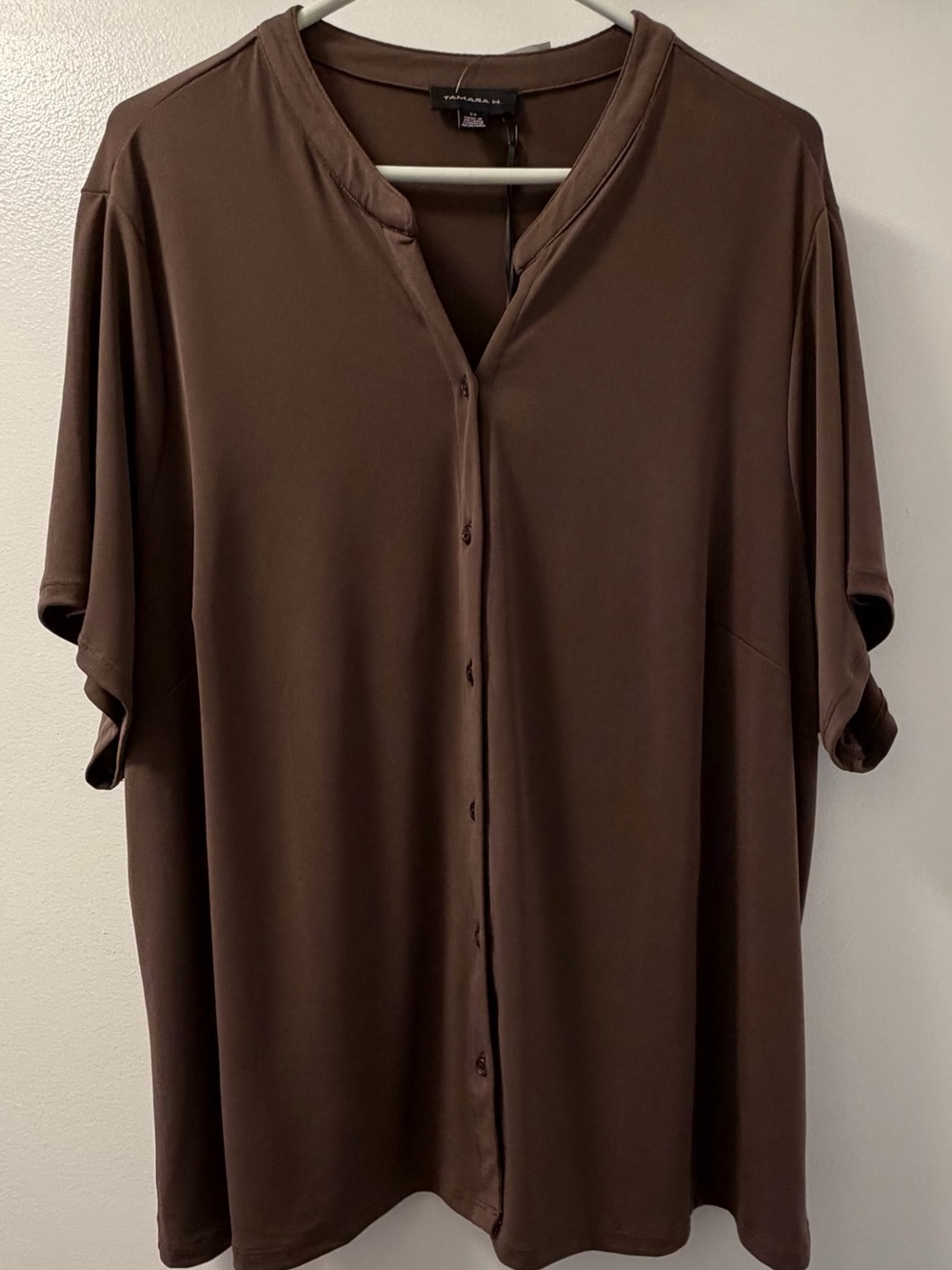 NWT Tamara H. Brown Button Front Blouse Women’s 3X With Flaws